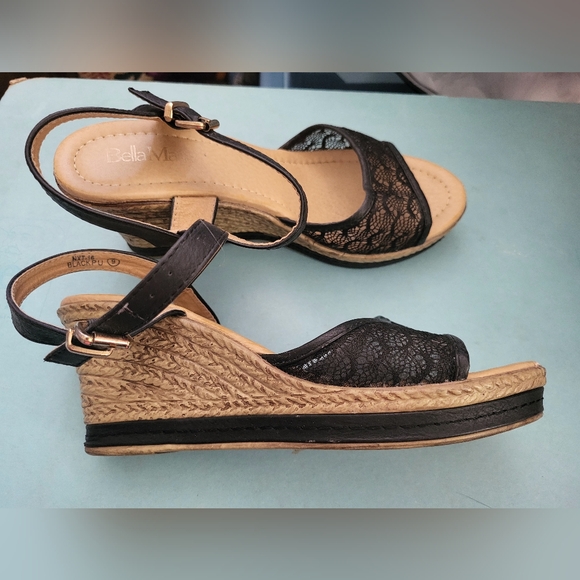 Pretty Black Lace Wedge Sandals sz 10 - Picture 5 of 7